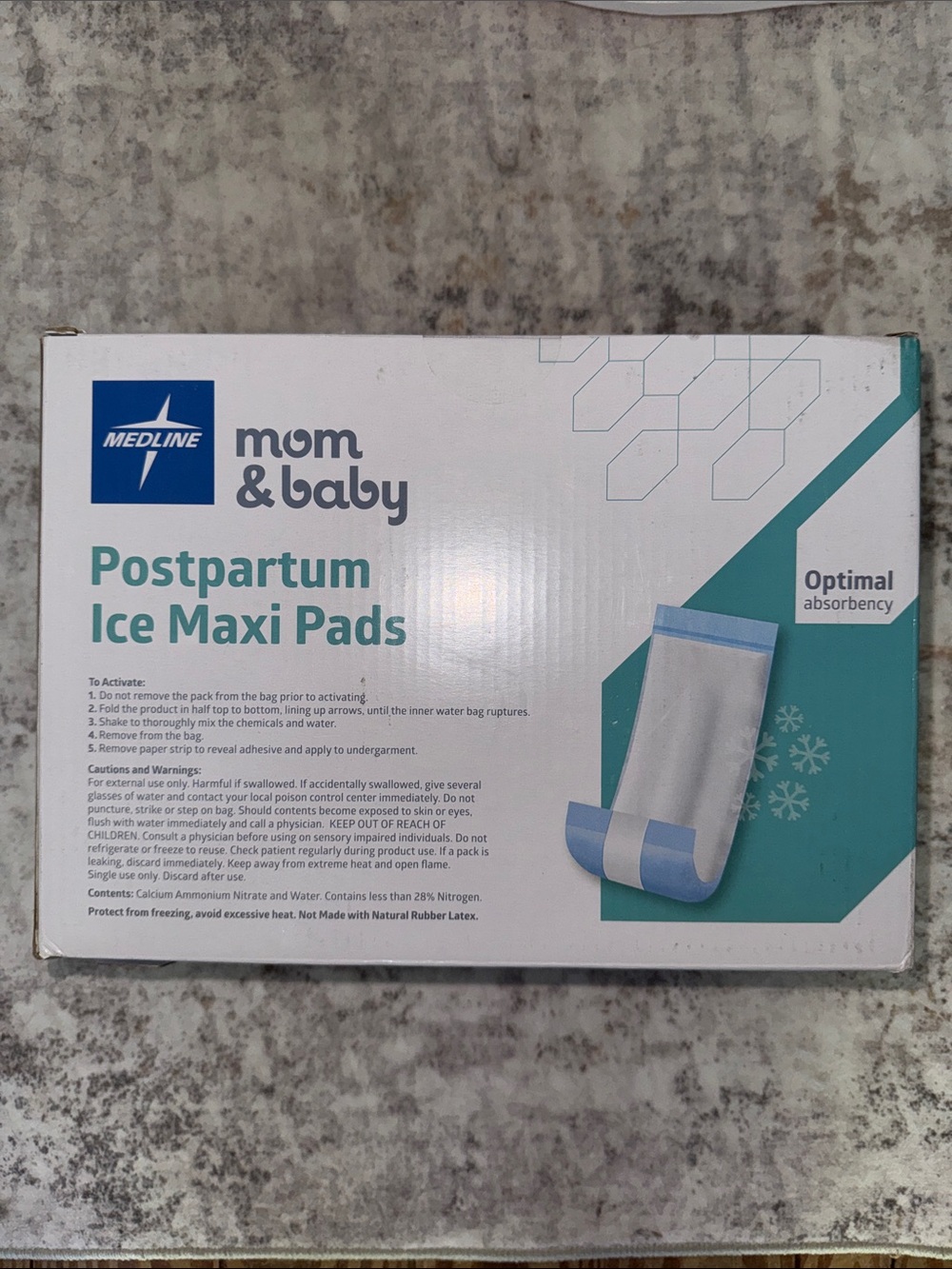 Medline Mom & Baby Postpartum Ice Maxi Pads - White & Blue